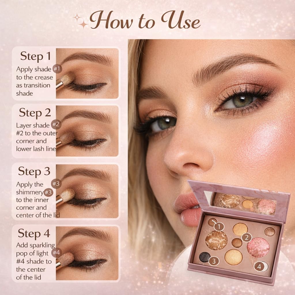 K'APEINE All-in-One Makeup Palette, 9 Colors Baked Face Kit Includes Eyeshadow, Blush, Highlighter & Bronzer | Waterproof Long-Wearing Party Cosmetics for Women - 03#
