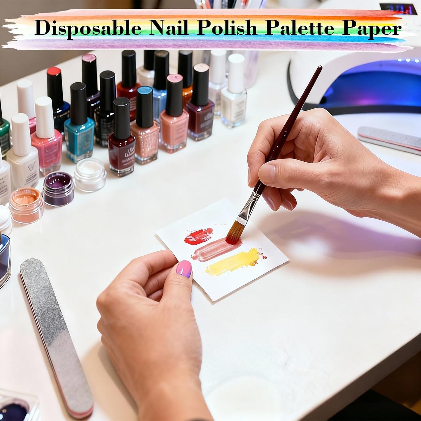 Disposable Nail Polish Palette Paper - Double-Sided Gel Art Mixing Tool | 100 Sheets, Waterproof, 3x3 in