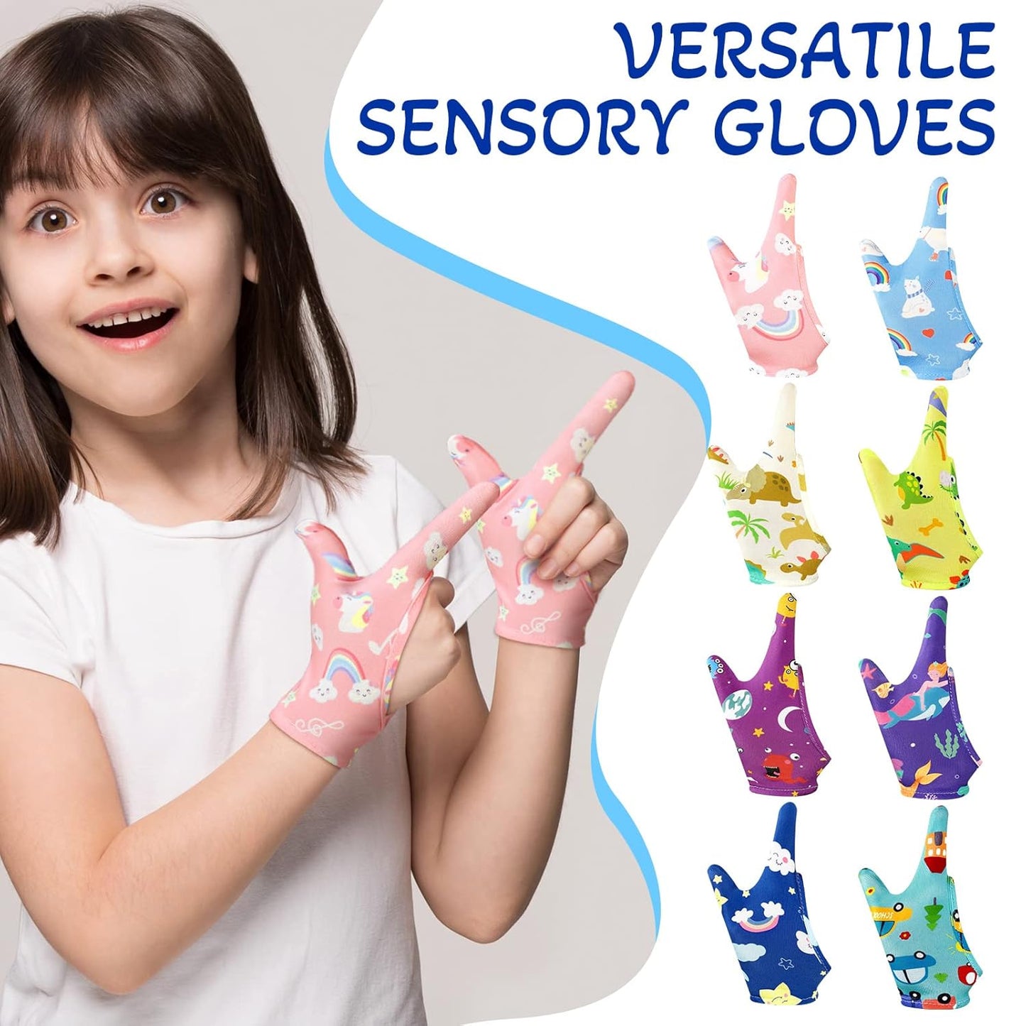 Thumb Sucking Stopper Gloves for Kids - 16 Pcs Chewy Thumb Guards | Breathable & Cute Designs (Ages 8-12)
