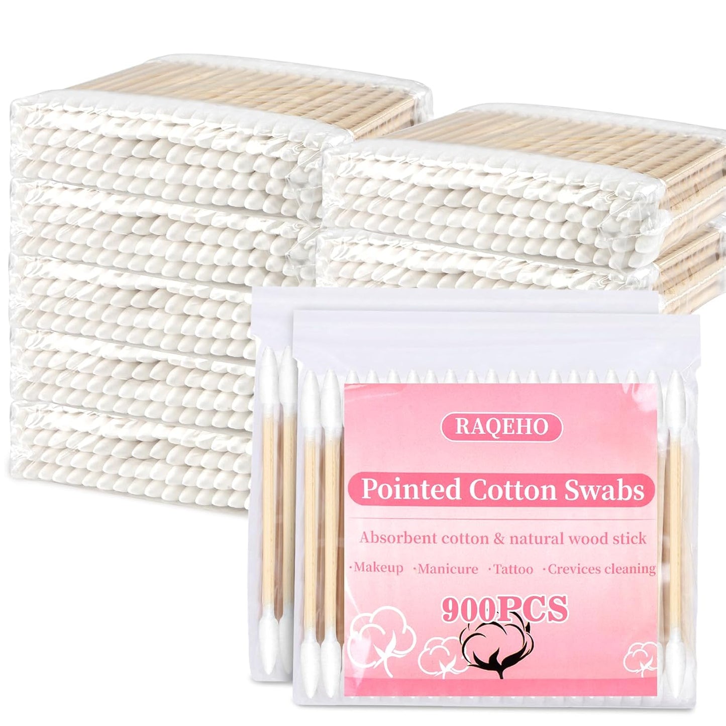 Pointed Cotton Swabs - 600PCS Disposable Double Pointy Tips | Bamboo Sticks for Ear Wax Removal & Makeup Applicators