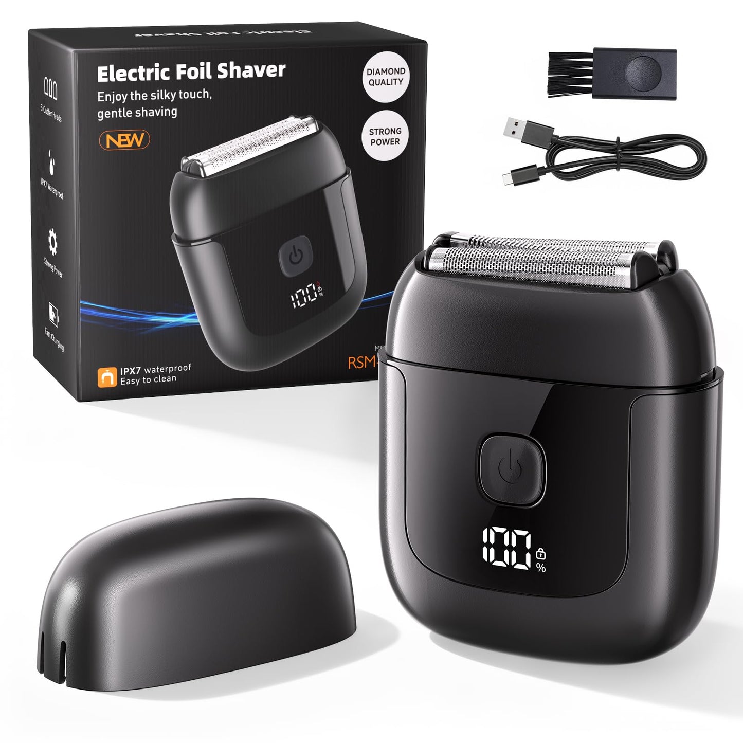 Electric Foil Shavers for Men: Mini Electric Razor with 3 Floating Blades, IPX7 Waterproof Foil Shaver, USB-C Rechargeable Shavers for Men with Travel Lock, Compact Grooming Gift for Home & Travel