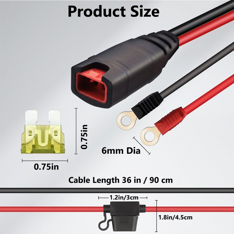 BXIZXD 16AWG 3FT Charger Cable, Wire Harness Compatible with NOCO GC002 X-Connect M6 (1/4in) Eyelet Terminal Connector Accessory Genius Smart Battery Chargers