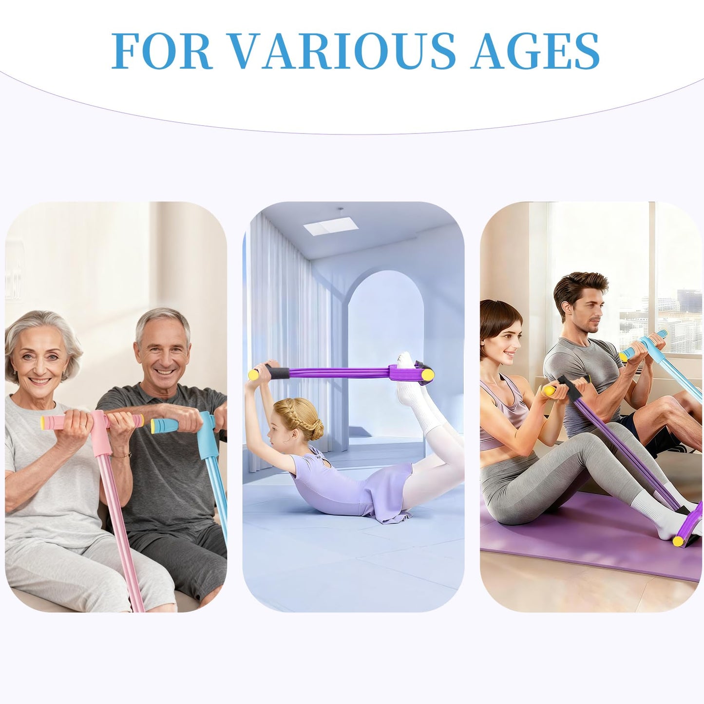 Pedal Resistance Bands with Handles, Upgrade 6-Tubes Elastic Bands for Exercise, Natural Rubber Foot Pedal Resistance Bands, Multifunction Fitness Bands for Abdomen, Waist, Arm, Leg, Pilates (Blue)