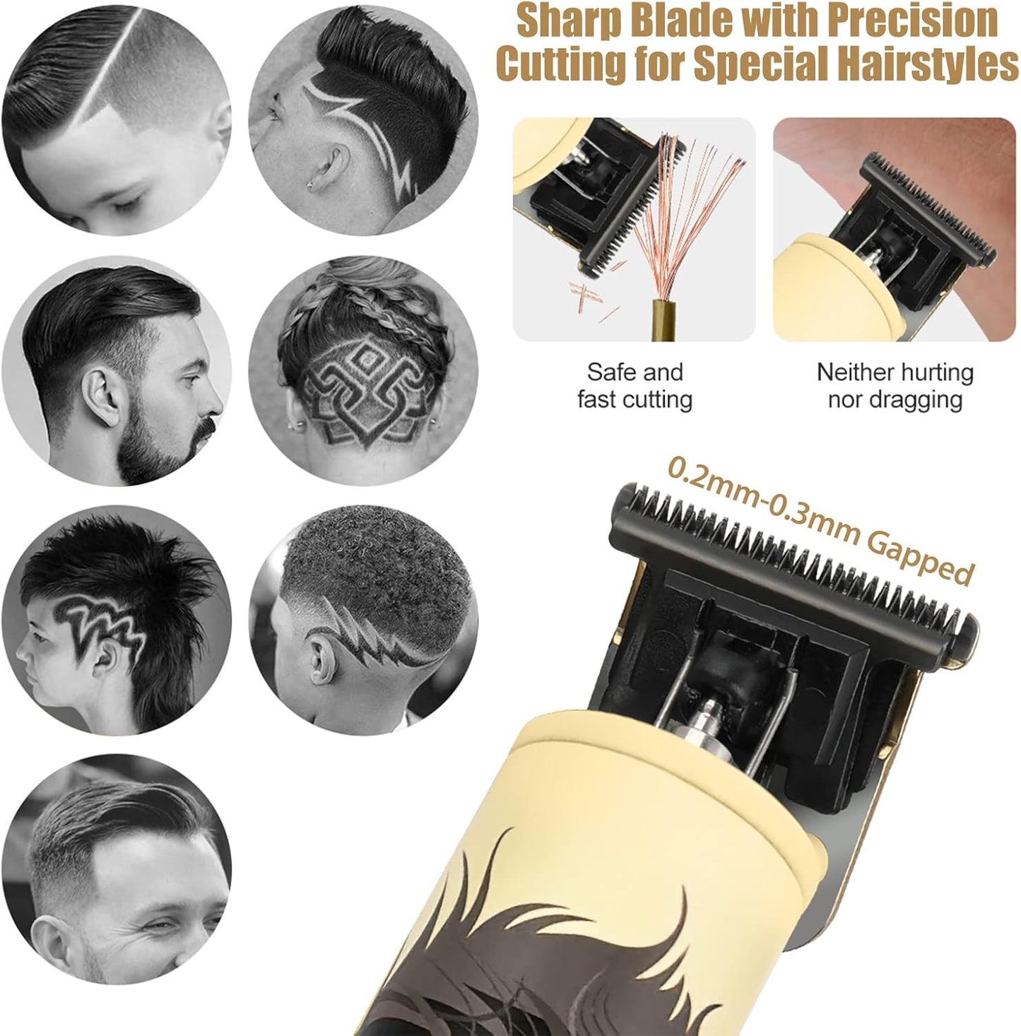 BESTBOMG® Hair Clippers - Cordless Ceramic T-Blade Haircut Set with 10 Guide Combs for Men