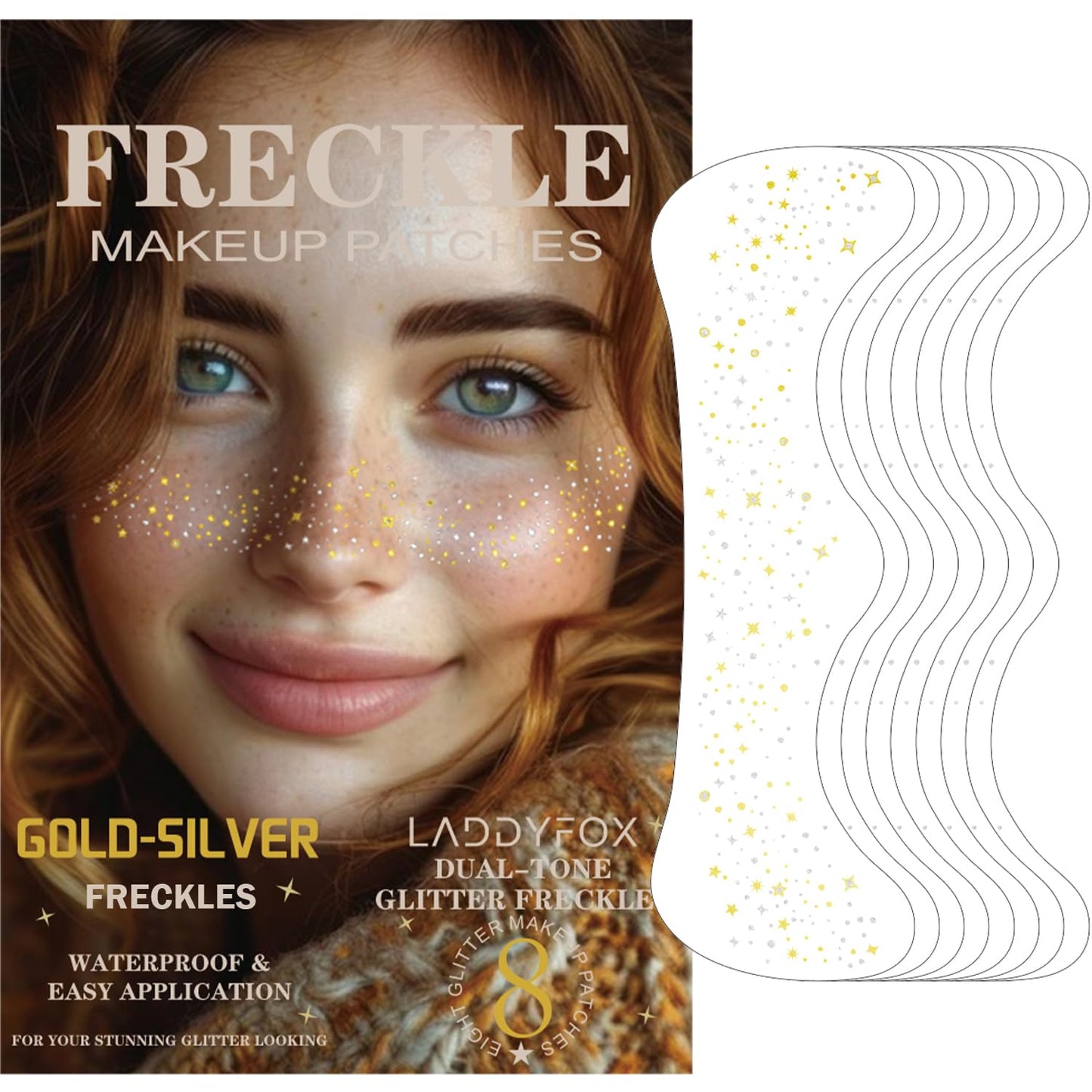 Christmas Face Temporary Tattoos - 8 Pcs Waterproof Glitter Freckles for Kids & Women | Holiday Party Makeup