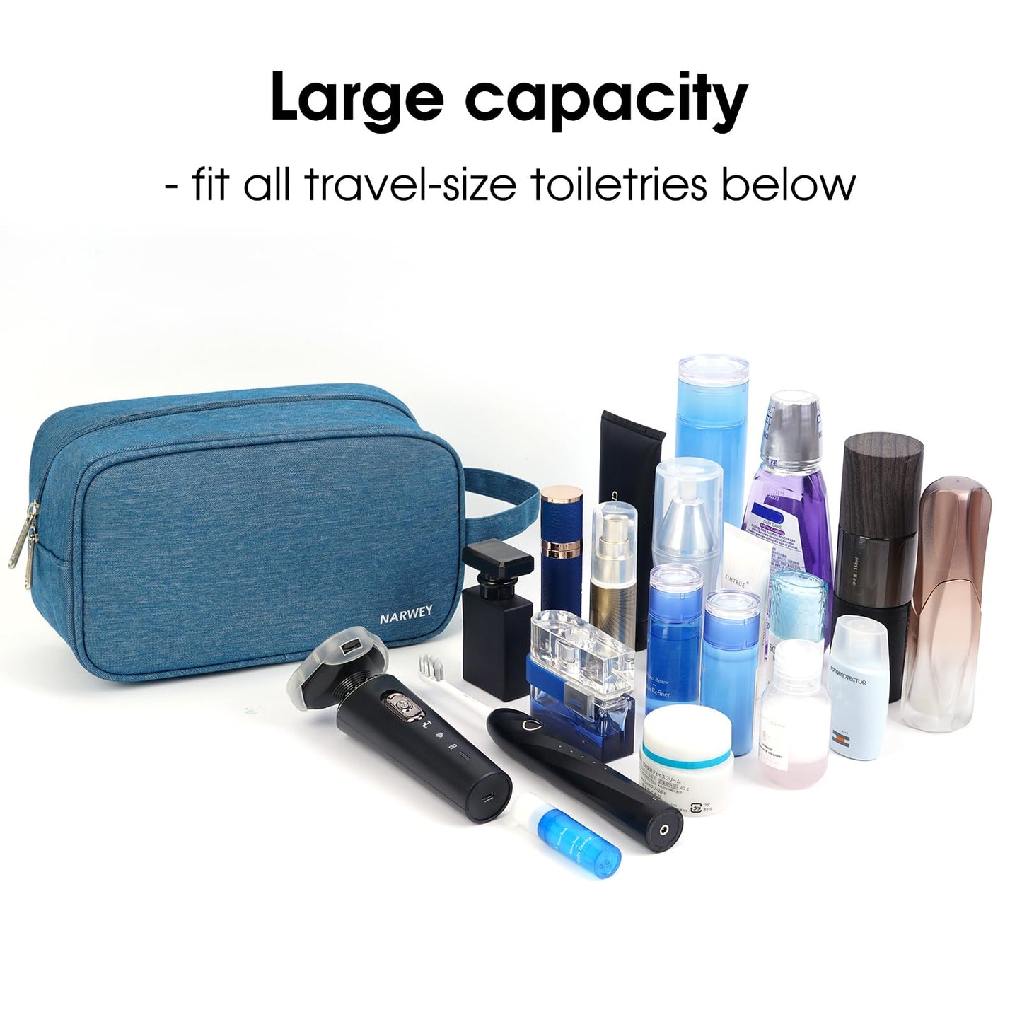 Narwey Travel Toiletry Bag for Women Traveling Dopp Kit Men Travel Bag for Toiletries Cosmetic Bag Makeup Bag Medicine Bag for Traveling (Navy Blue)