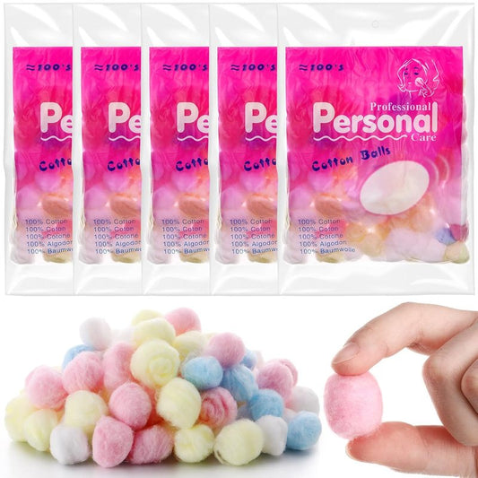 Colored Cotton Balls - Bulk 500 Pcs Soft Natural Cotton for Makeup & Nail Polish Removal | Ideal for Home Use