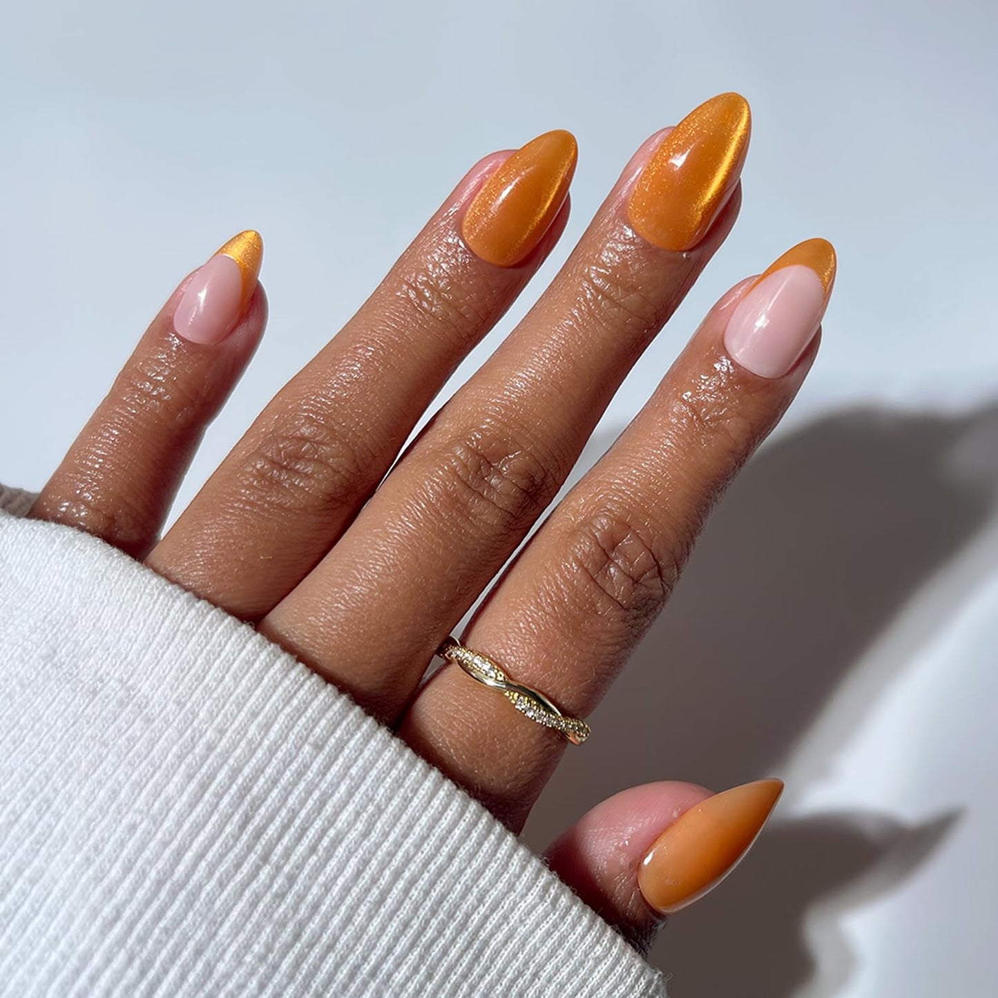 Glamnetic Press-On Nails - Short Almond Bright Orange Design | 30-Piece Summer Nail Kit with Glue, 15 Sizes