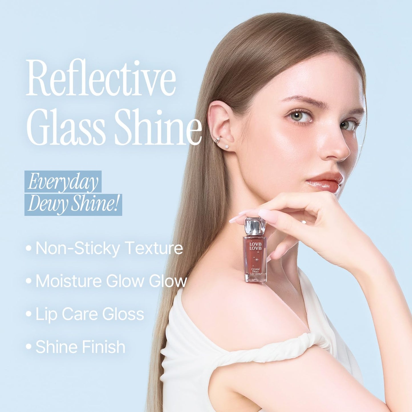 LOVB LOVB Crystal Dewy Lip Gloss | Lightweight & Non-Sticky | High-Shine & Long-Lasting | Hydrating Korean Lip Care Gloss | 0.17 oz. (02 CHARMING ROSE)