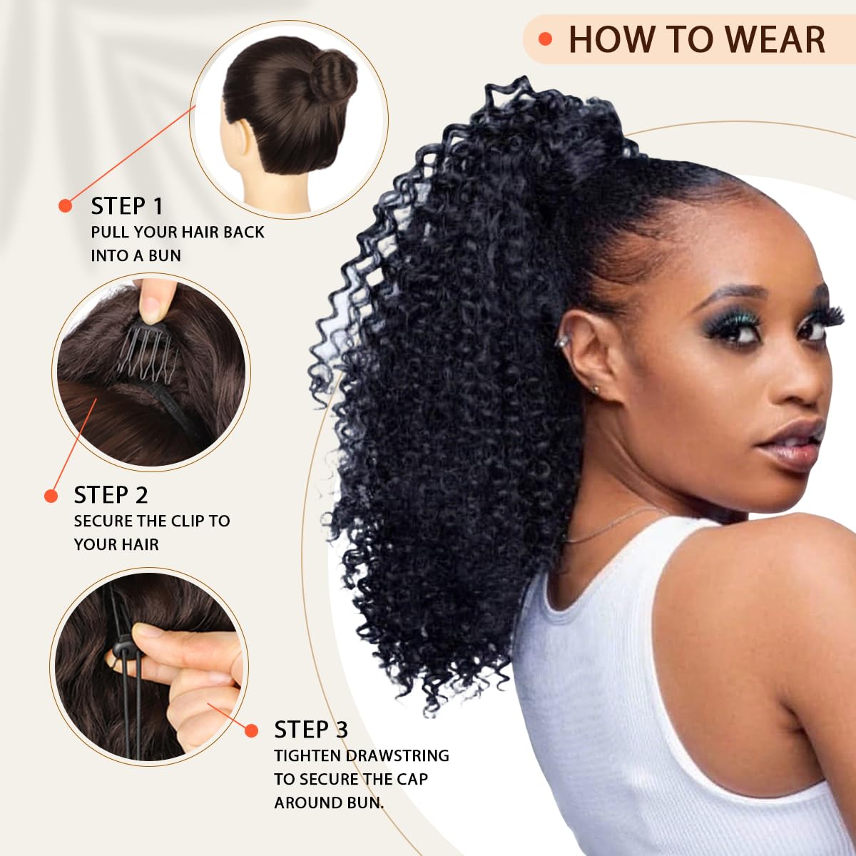 Drawstring Ponytail Extension - 14-Inch Short Afro Kinky Curly Hairpiece | Fluffy Synthetic Ponytail for Women