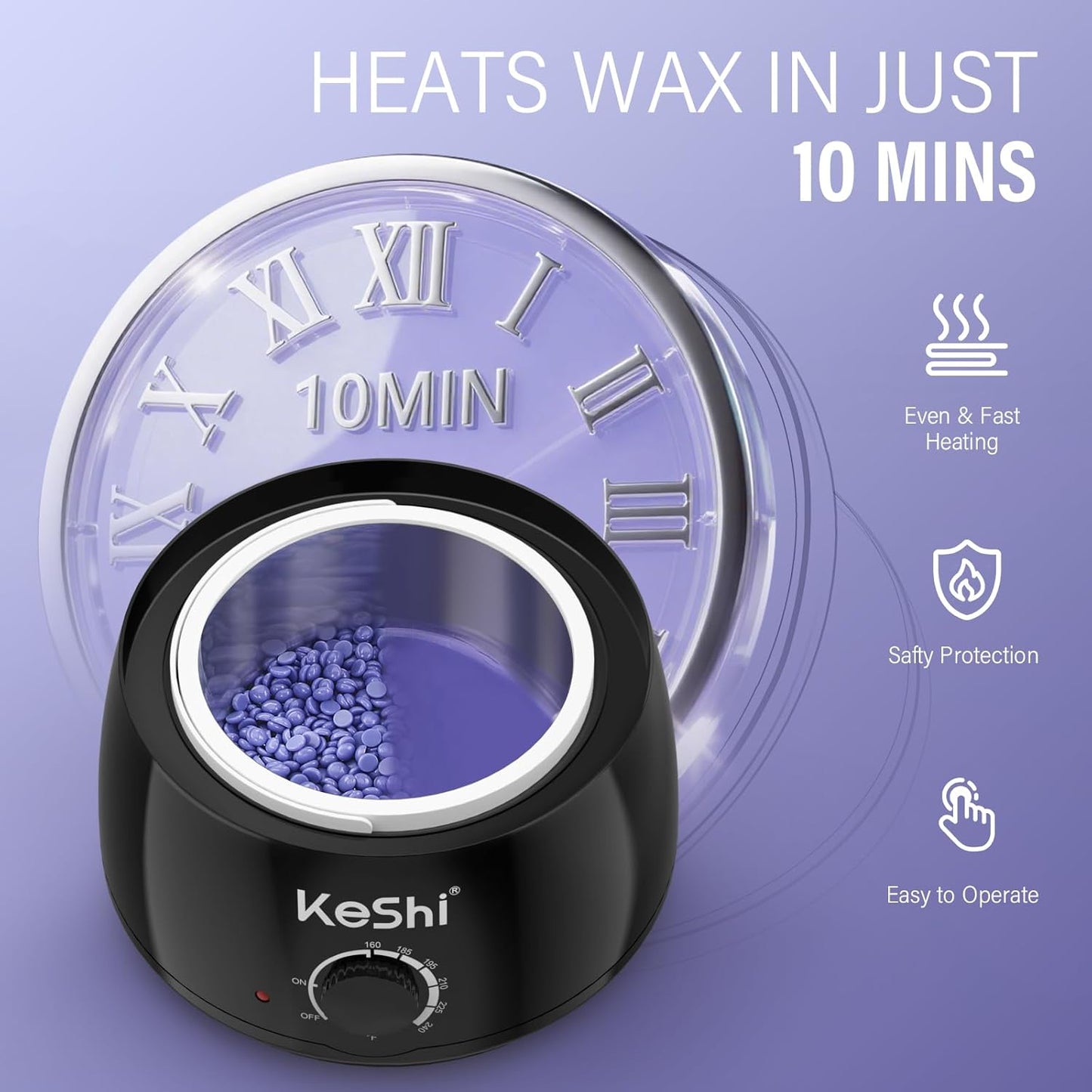 Painless Hair Removal Waxing Kit - KeShi Wax Warmer with 6 Bags Hard Wax Beans for Full Body, Legs, Face & Bikini | Ideal for Men & Women