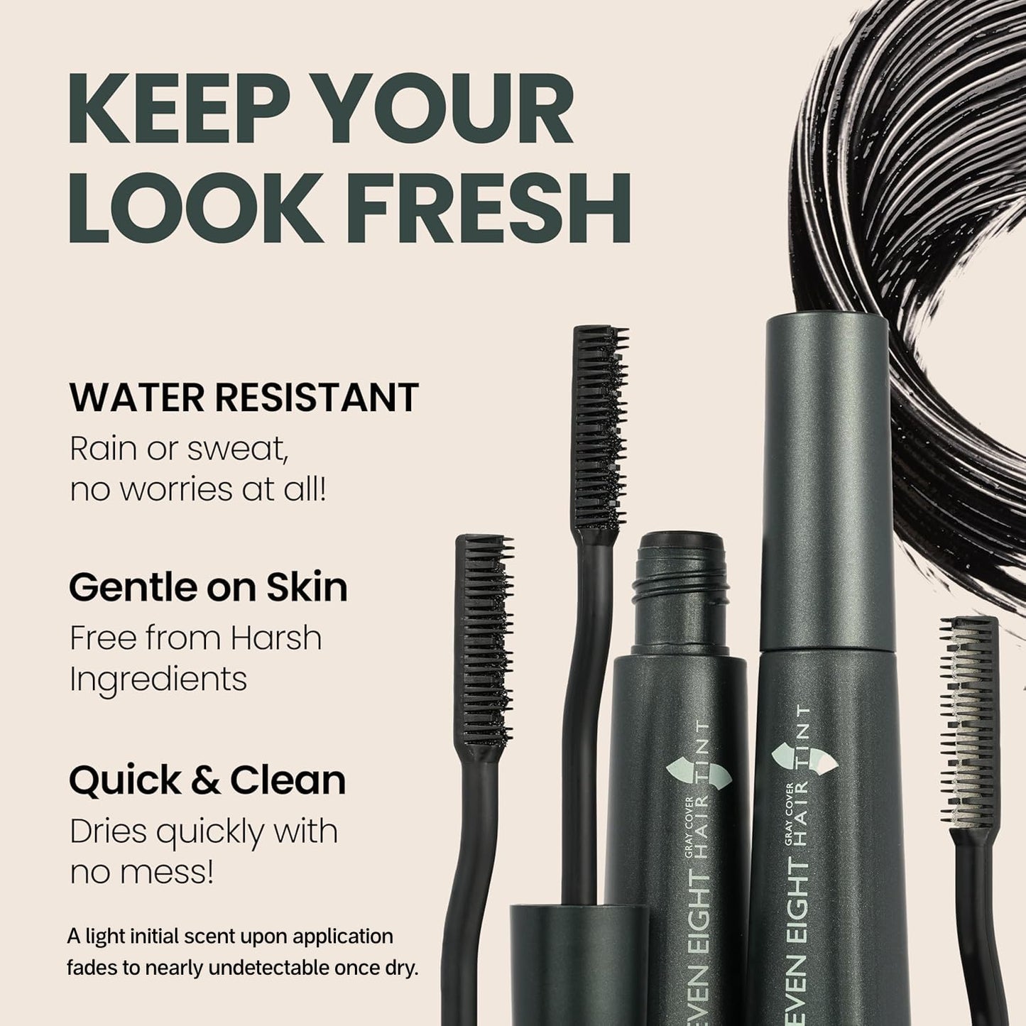 Gray Hair Root Touch Up Mascara - Dark Brown | Water-Resistant Brush-On Hair Tint with Black Bean Complex & Proteins