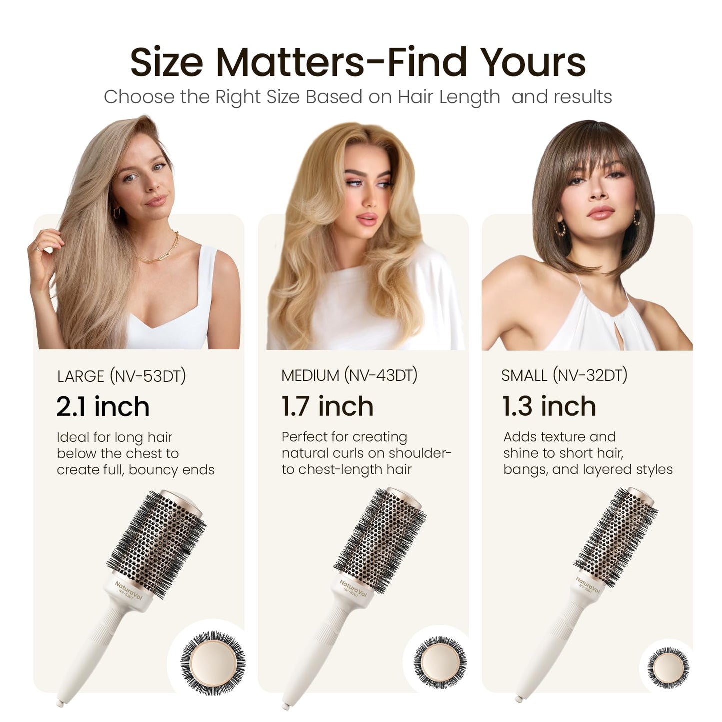 AIMIKE Round Brush for Blow Out, NaturaVol Medium Round Hair Brush for Fine Hair with Nano Thermal Ceramic Tech, for Blow Drying & Styling, Adds Volume & Smoothness (1.7 Inch Barrel, 2.5 Inch Bristle)