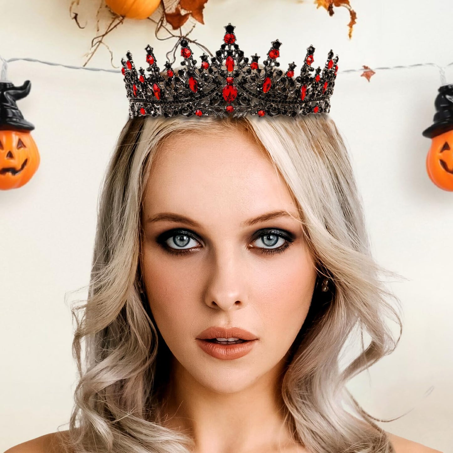 Gold Crown for Women Crystal Princess Tiaras Rhinestone Queen Headband Wedding Bridal Hair Accessories Birthday Prom Pageant Party Coming of Age Ceremony Photo Props (Black&Red2)