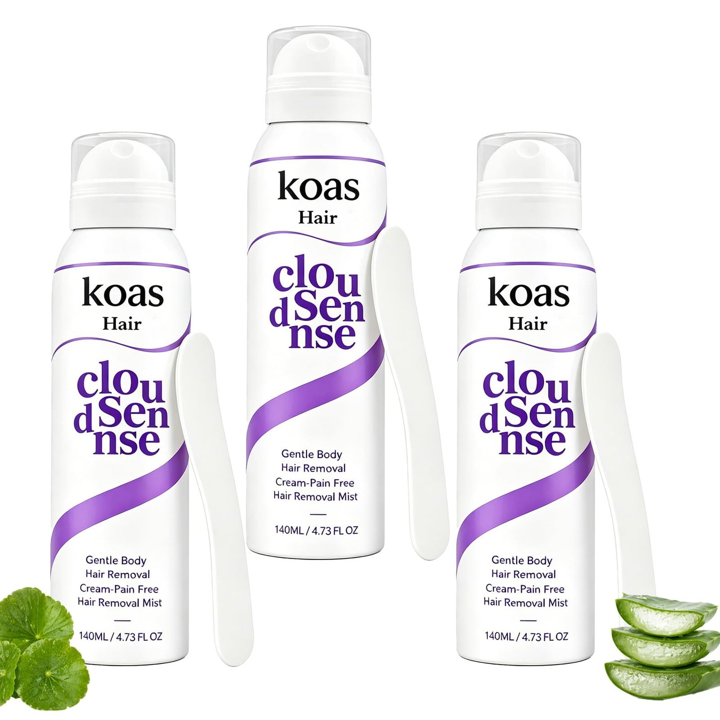 Koas Hair Removal Mousse for Women and Men, Gentle Body Skin-Softening Hair Removal Cream, Smooth-Looking Skin Hair Remover Spray For Legs, Arms & Underarms (3 Pcs, Aloe Vera)