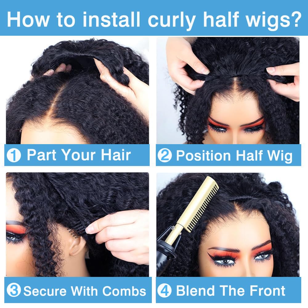 GARAXIS 250% Density Curly Half Wig - Human Hair Seamless Flip Over | 18 Inch Glueless Headband Wig for Easy Wear