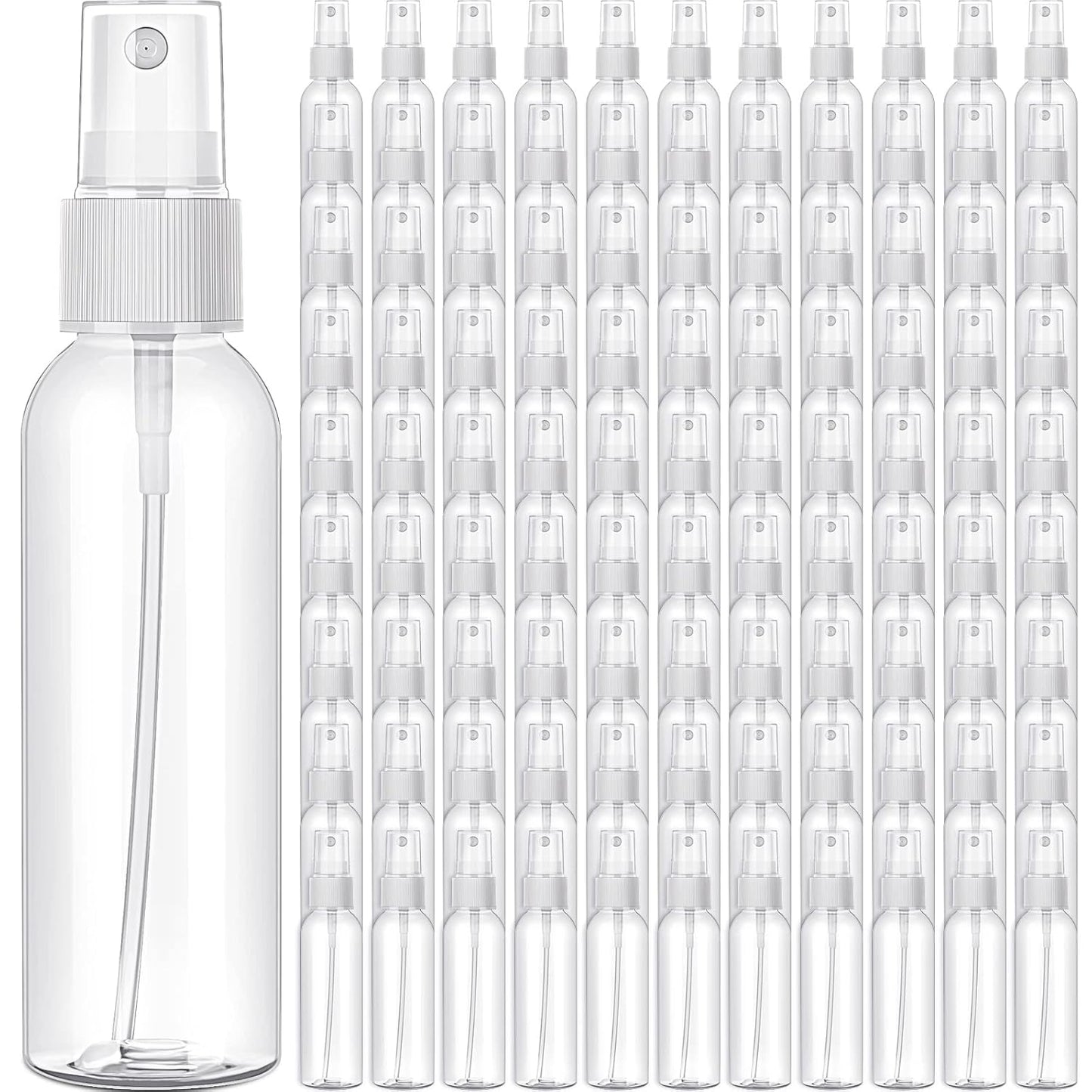 100 Pack 2 Oz Plastic Spray Bottles - Reusable Mini Travel Size Mist Sprayer for Essential Oils & Cleaning | Clear