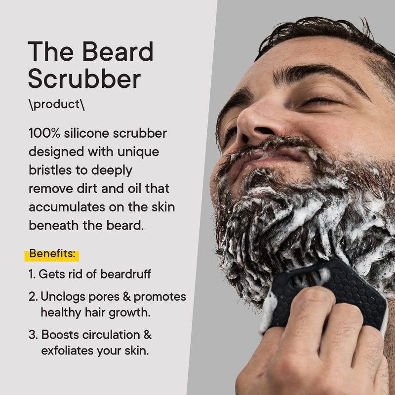 TOOLETRIES Men's Beard Kit - Silicone Beard Scrubber & Hydrating Wash with Coastal Pine Scent, Facial Hair Exfoliator for Men, Deep Cleans & Exfoliates Skin, Removes Beardruff