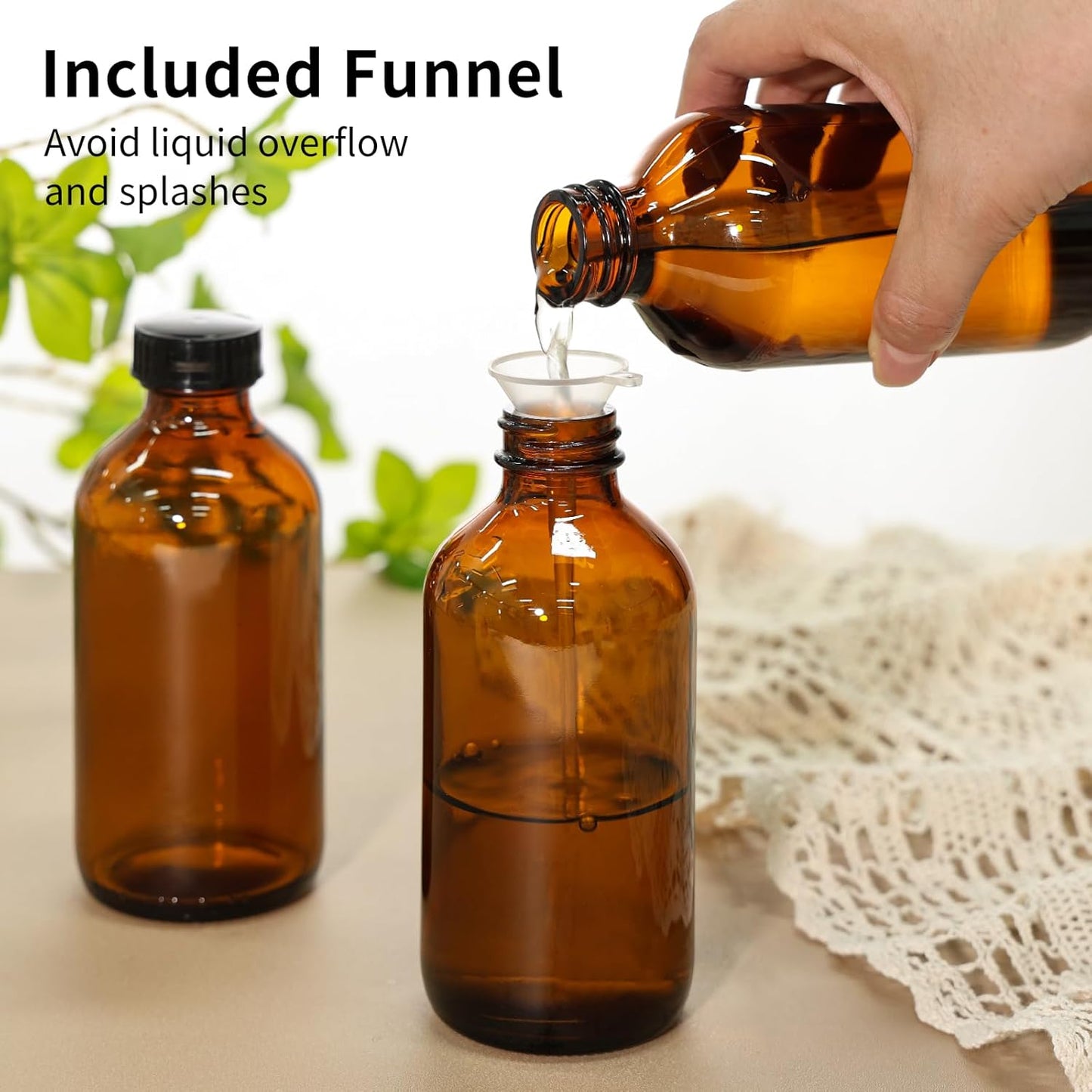 Amber Glass Boston Round Bottles - 24 Pack 8oz Airtight Containers for Kombucha, Oils & Condiments