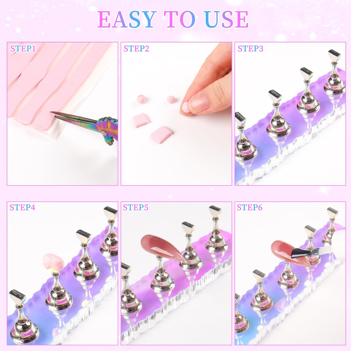 Nail Holder for Painting Nail Stand for Press on with 96 Pcs Reusable Sticky Putty Nail Display Stand Nail Hand Practice Magnetic Nail Art Tools for Homes and Salons