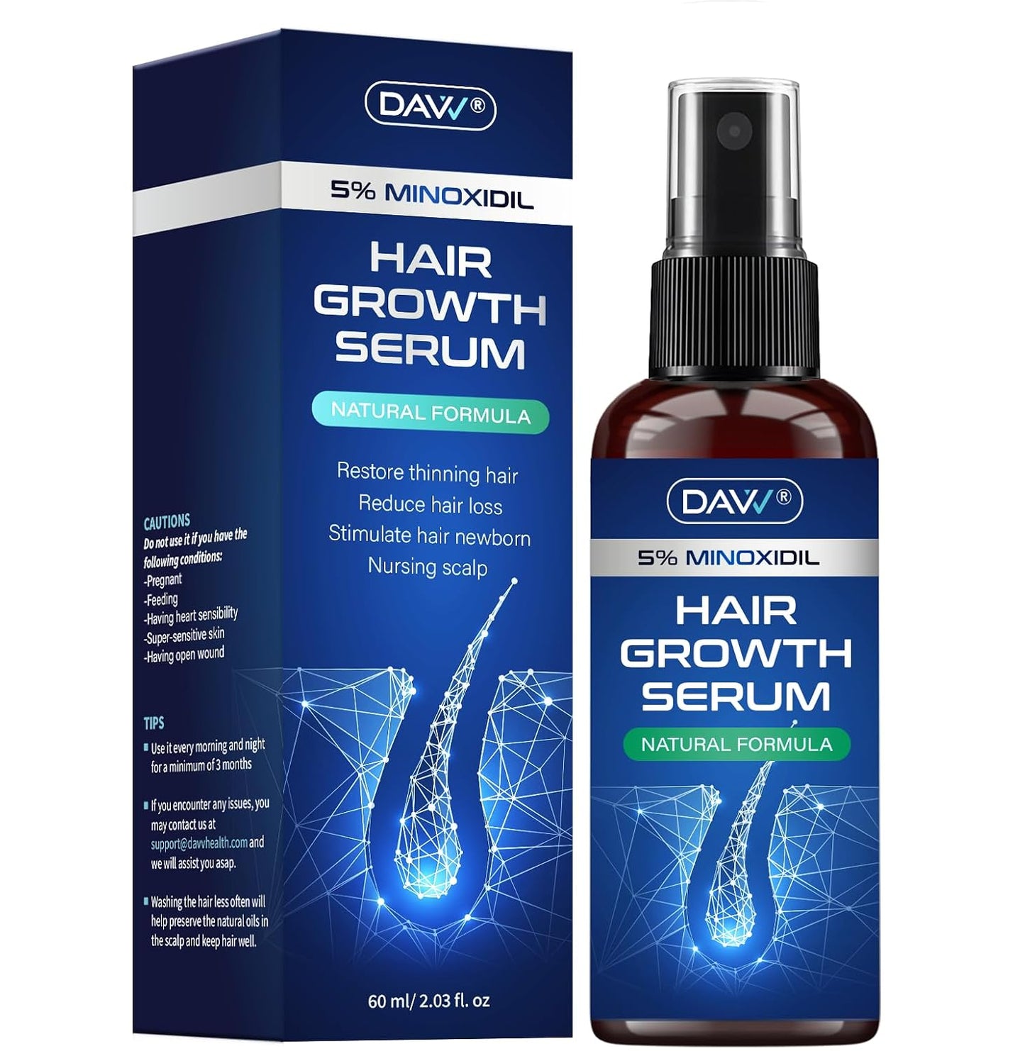 Minoxidil Spray for Hair Growth - Extra Strength Hair Loss Solution for Men & Women | 60ml with Rosemary