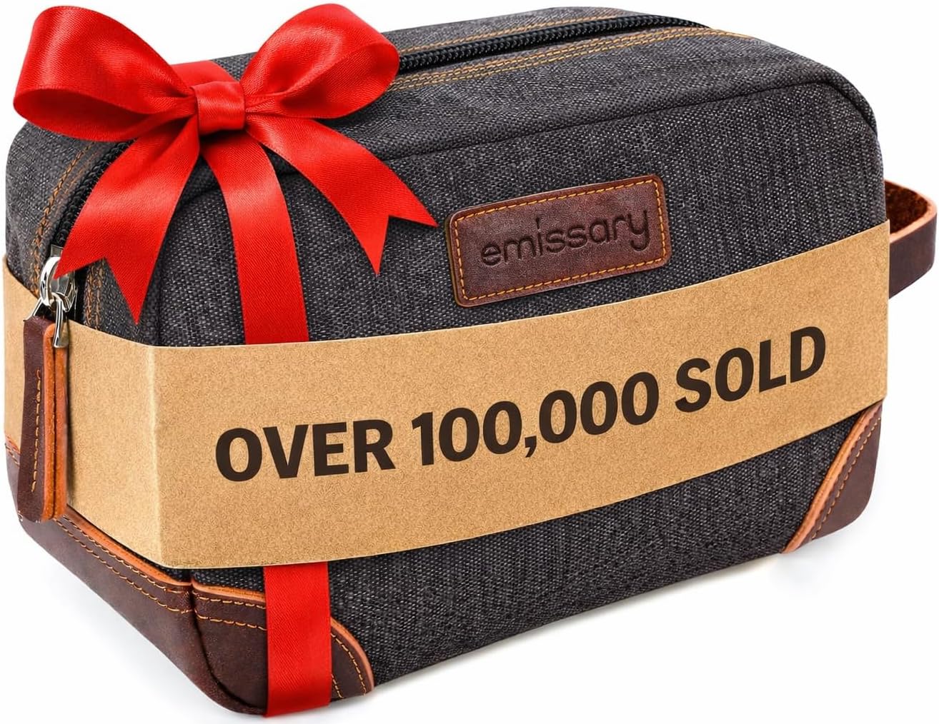 Men's Leather and Canvas Toiletry Bag - Travel Dopp Kit for Shaving Accessories | Coffee Color