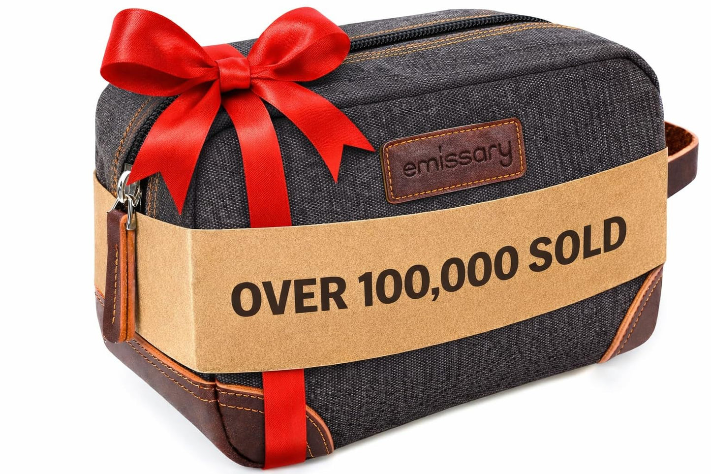 emissary Men's Canvas Travel Toiletry Bag, Leather Dopp Kit - Gray
