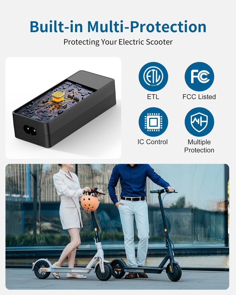 VHBW 42V 2A Charger for 36V Li-ion Scooter Battery, 8mm OD 5mm ID DC Plug, for Bird Air/Flex/One, Xiaomi M365/Pro/1S, AOVOPRO ES60, Not for 24V/48V or Other Ports