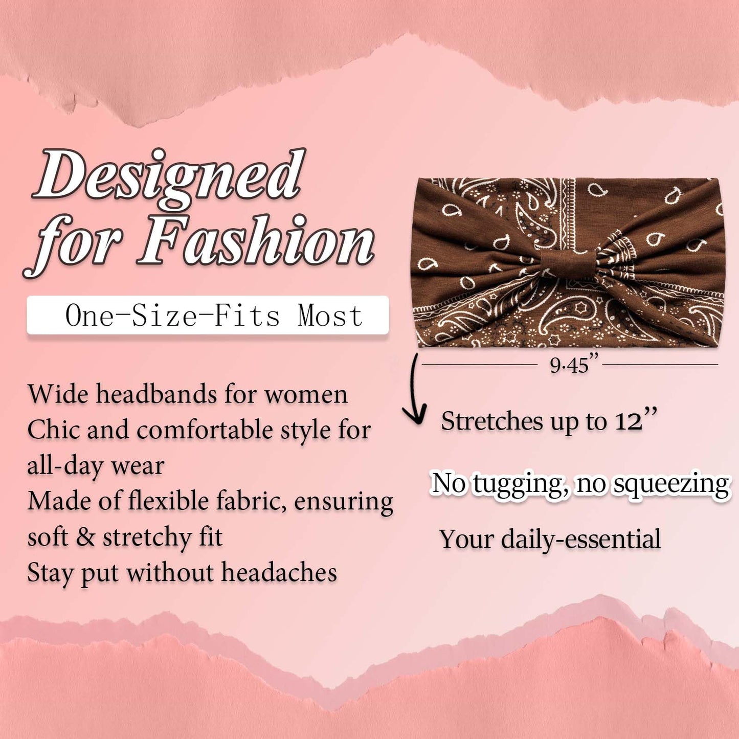 FARSYOD Wide Headbands Boho Head Bands For Women's Hair Band Paisley Fashion Head Wraps Knotted Bandana Headband Elastic Turban Large Workout Hair Accessories For Women 4 Pack
