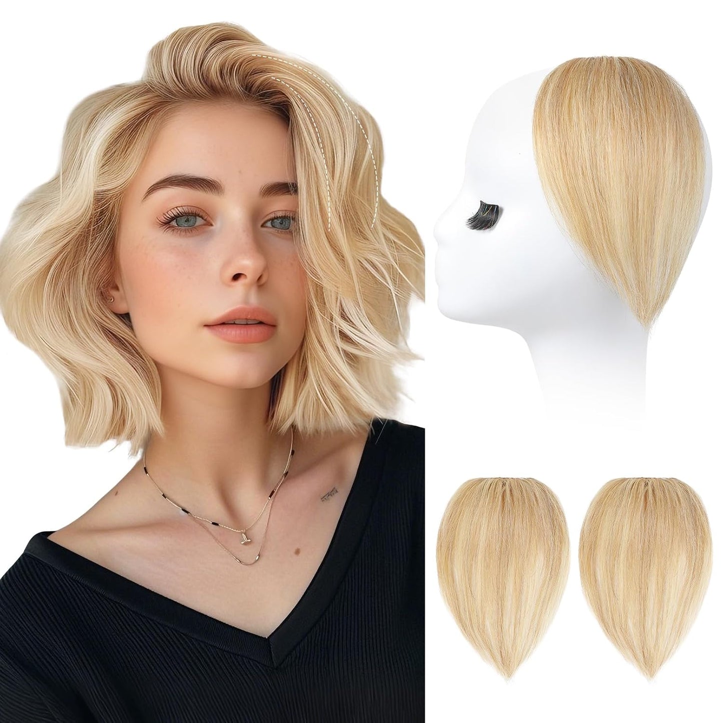 REECHO Clip-In Hair Volumizer - Short Thick Extensions for Thin Hair | Platinum Blonde with Black Strands, 8 Inch