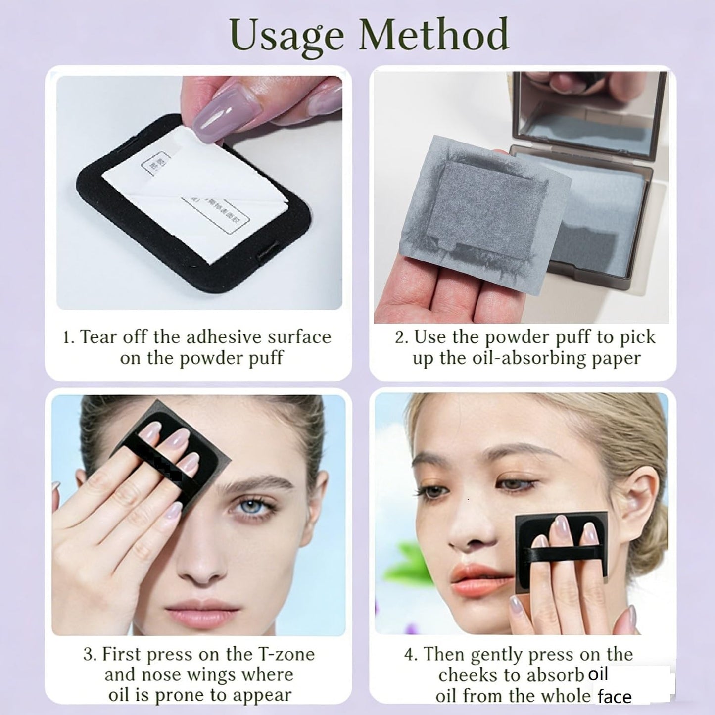 EKIND Black 3 in 1 Oil Blotting Paper Set with Mirror and Adhesive Makeup Puff, Facial Portable Matte Control for Oily Skin Travel Compact (100 Sheets Oily Absorbing Pads)