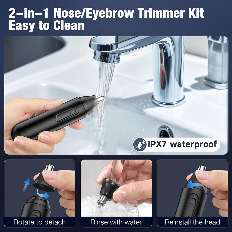 IFANZETECH Nose Hair Trimmer for Men Rechargeable: 2024 Painless Rechargeable Nose Hair Trimmer IPX7 Waterproof, Dual Edge Blades Eyebrow & Facial Trimmer for Men for Easy Cleansing, Black