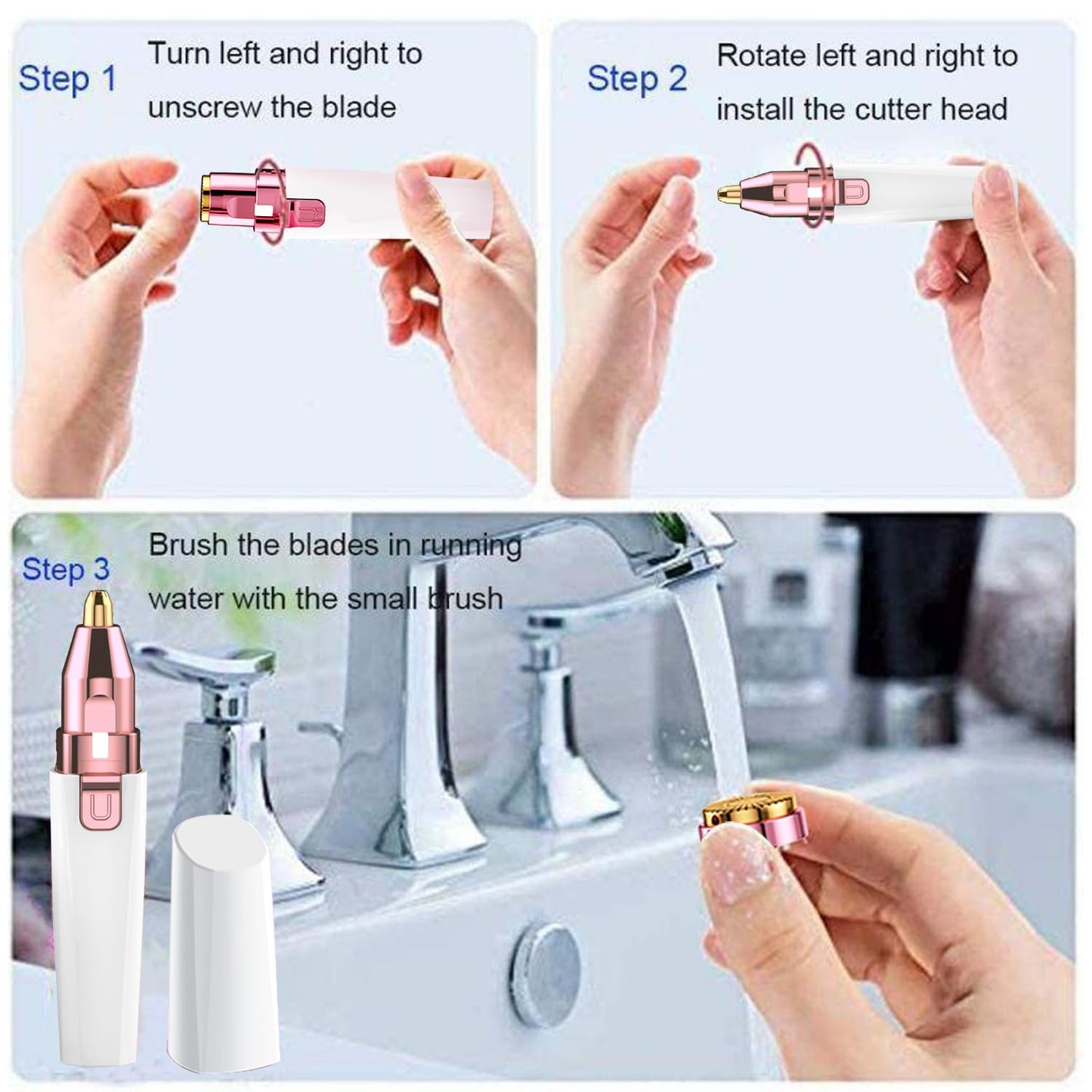 Facial Hair Remover for Women - White USB Rechargeable Eyebrow Trimmer & Face Shaver with LED Light, 2-in-1 Hair Removal Device for Smooth Skin
