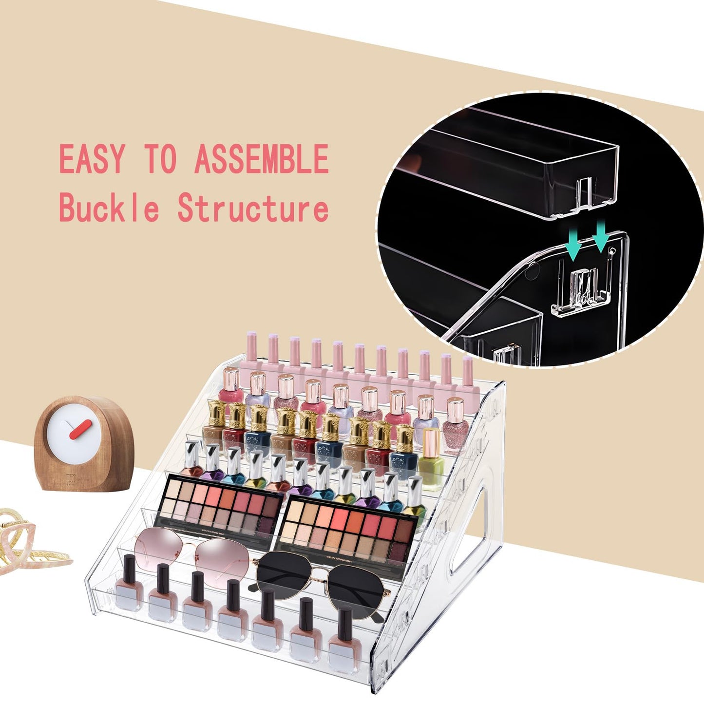 HIFILTURE 7 Layers Nail Polish Organizer Holder Rack, Clear Display Rack for Cosmetics Sunglasses Essential Oil, Stand Makeups Storage Case Eyeglasses Shelf Lipsticks Holder