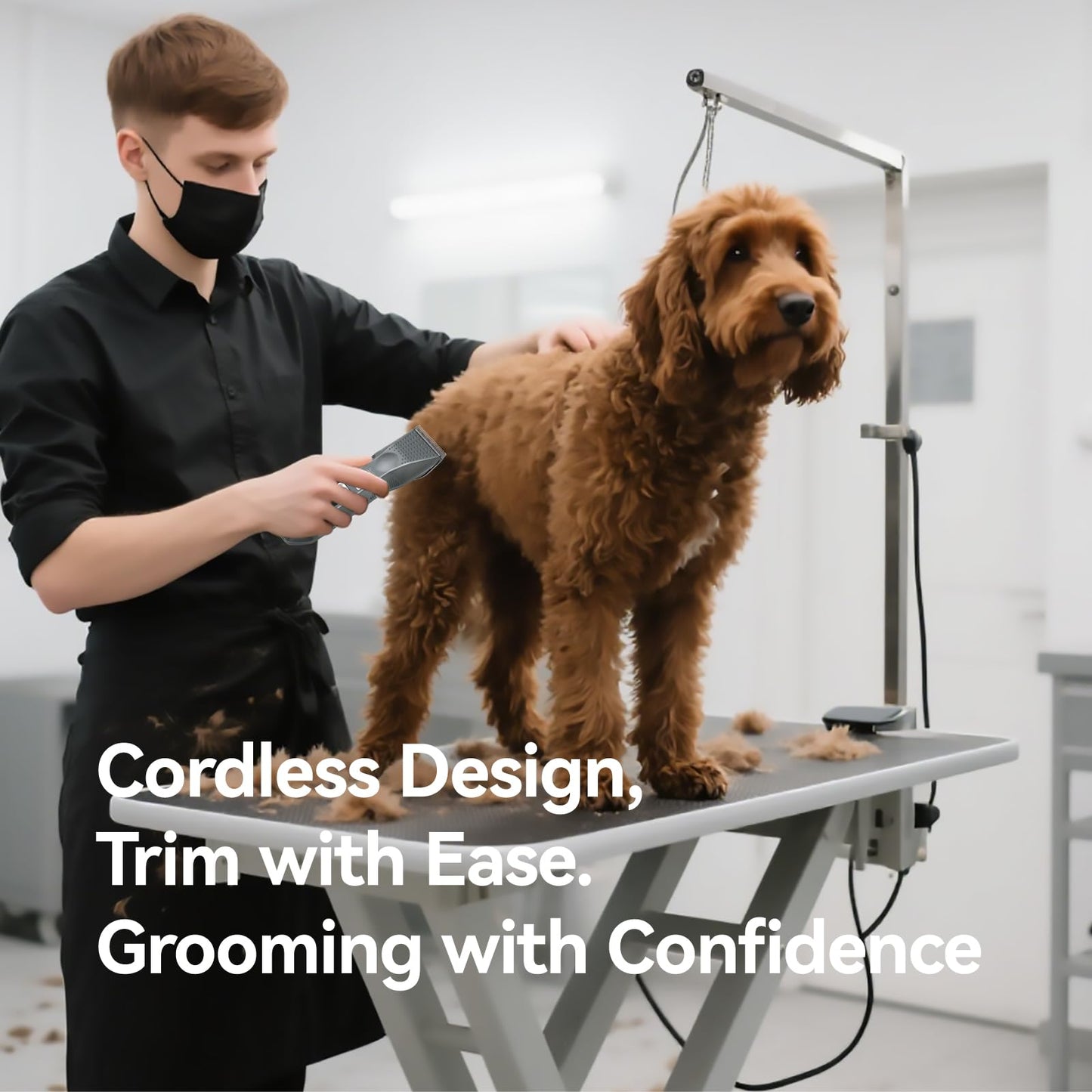 FOGOSP Cordless Dog Grooming Clippers More Than 12H Run Time 3-Speed Professional Pet Clippers for Grooming Heavy Duty Thick Hair Detachable Carbonized Steel Blade Low Noise