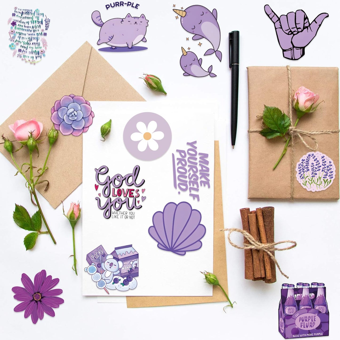 60Pcs Purple Stickers, Cute Aesthetic Purple Graffiti Stickers for Women Girls Kids Teens, Waterproof Vinyl Decals for Laptop Water Bottles Scrapbook Journal Notebook Diary Luggage Party Favors