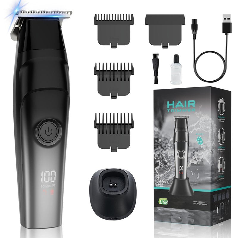 Beard Trimmer for Men & Hair Clippers - Rechargeable Head Shaver with LED Display, Stainless Steel Blades, Waterproof Electroplated Body
