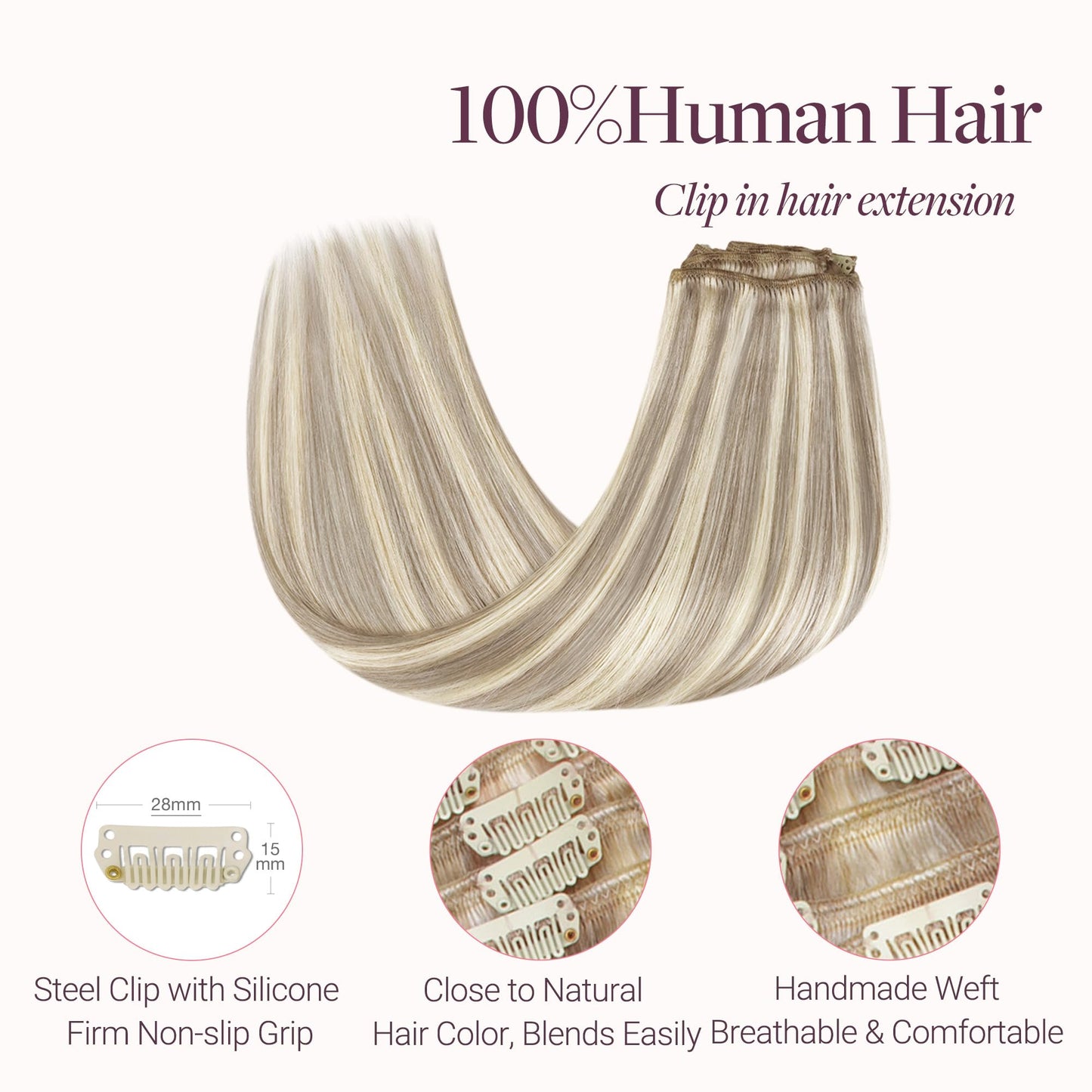 GOO GOO Clip in Hair Extensions Real Human Hair, Remy Human Hair Extensions Clip ins for Women, Natural Human Hair, 18inch 120g 7 Pcs, #18F/60A Balayage Light Wheat Platinum Blonde
