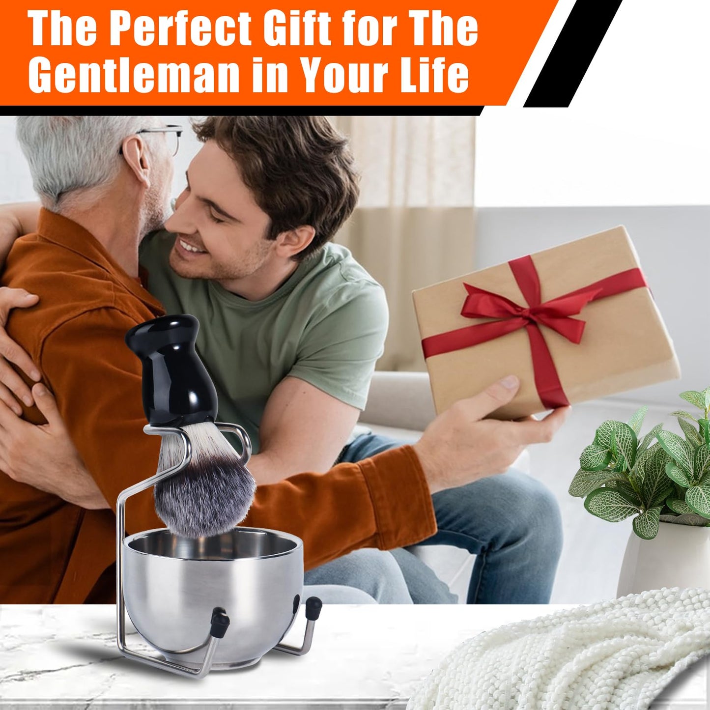 VALENTISE Shaving Brush, 3 In 1 Shaving Brush Set Includes Stainless Steel Shaving Stand and Bowl, Synthetic Badger Hair Shave Brush for Men's Shave Gift