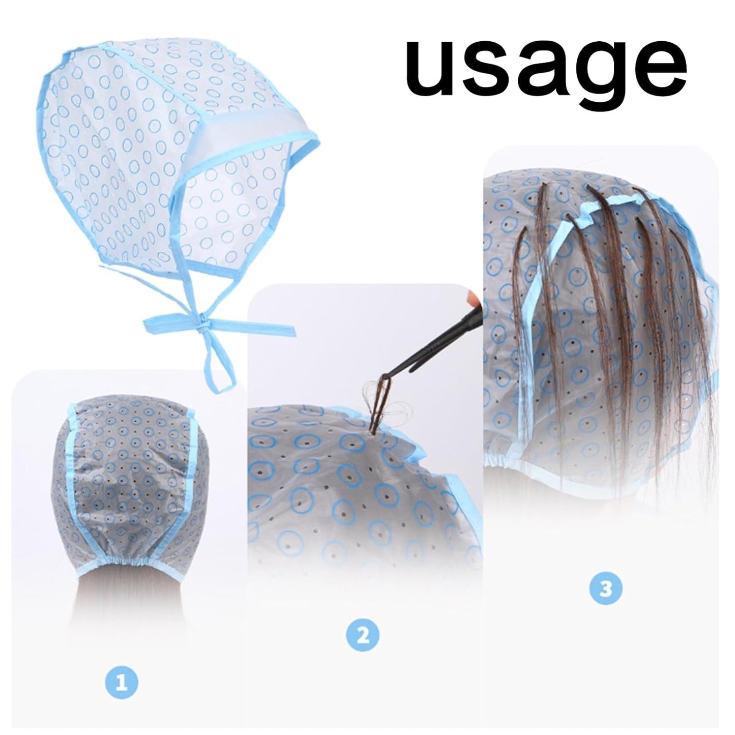 Hair Highlighting Caps - 6 Disposable Dye Caps with Crochet Needles for Salon & Home Use | Tipping Supplies