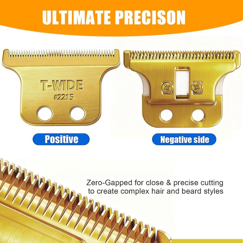 1 Pack 2215 Replacement T Wide Blades for Wahl 5 Star Detailer Li Trimmer 8081 and 8171 - Adjustable Stainless-steel Zero-Gap Trimmer Blade (Golden-1)