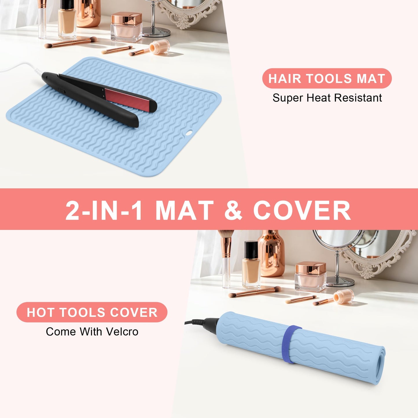 Arsmonjeal Oversize Silicone Heat Resistant Mat for Curling Irons, Flat Irons, Hair Straighteners and Hot Hair Styling Tools, Portable Wrap Pad Cover for Vanity, Travel, Salon(14.2" x 11.0")