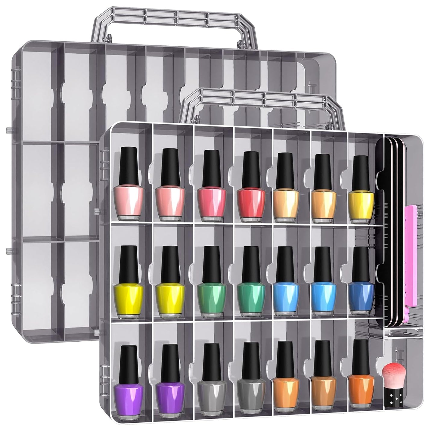Nail Polish Organizer - 48 Bottle Transparent Holder with Adjustable Divider | Double-Sided Gel Polish Storage Case