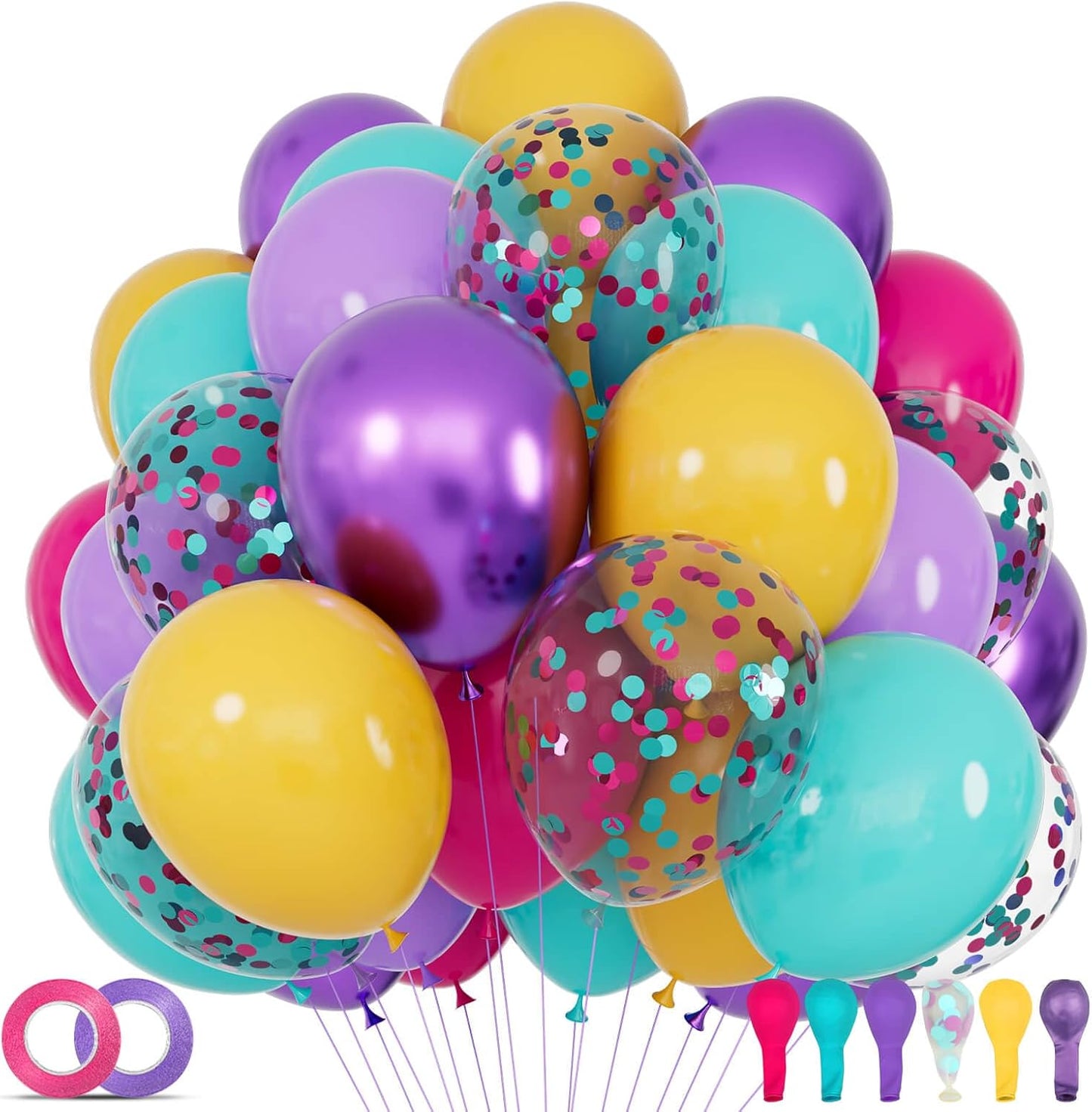 68Pcs Pink & Purple Balloons - 12 Inch Metallic Latex Balloons with Confetti & Ribbons | Perfect for Weddings, Birthdays & Baby Showers