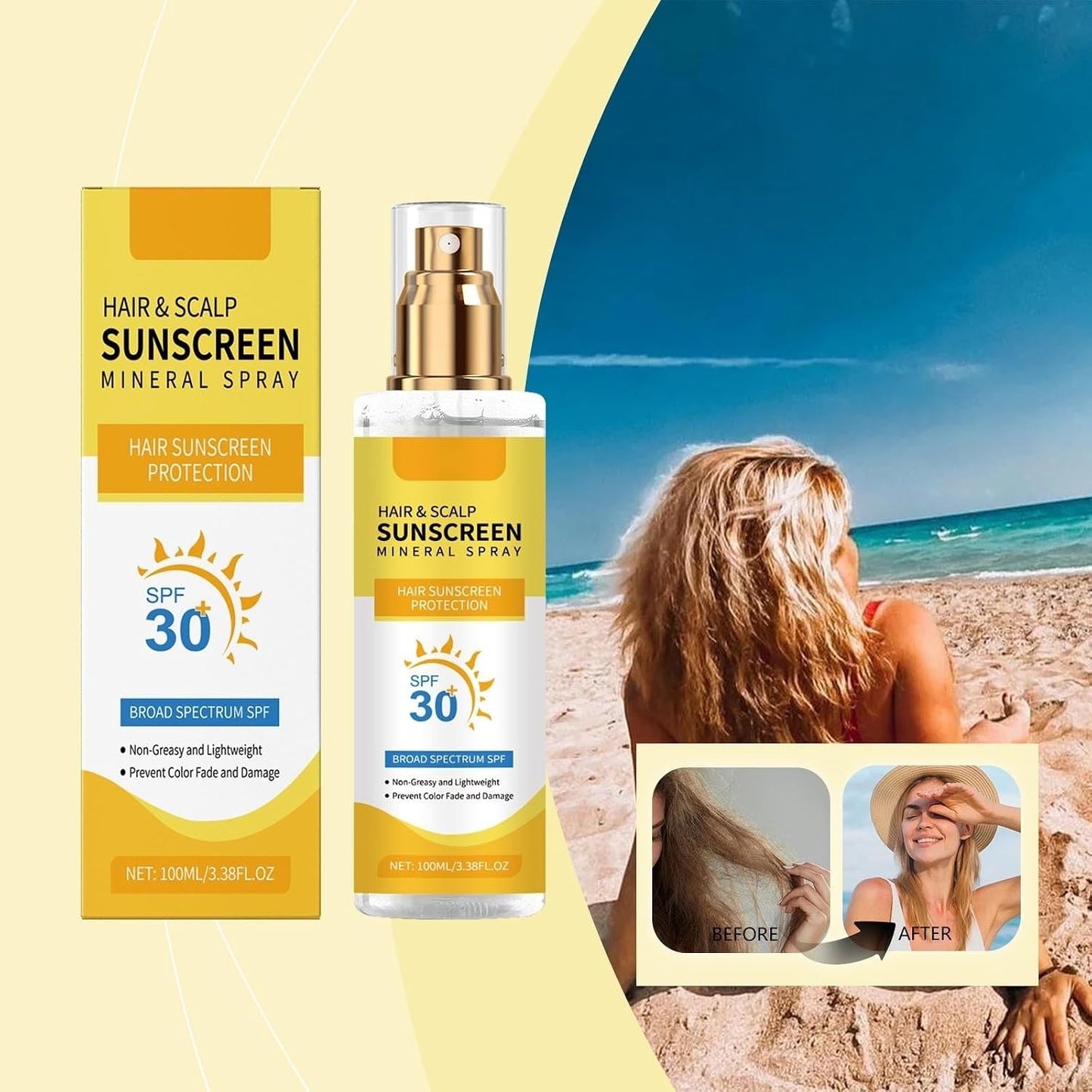 Hair & Scalp Sunscreen Spray SPF 30+ | Lightweight UV Protection, Non-Greasy Formula, Water-Resistant