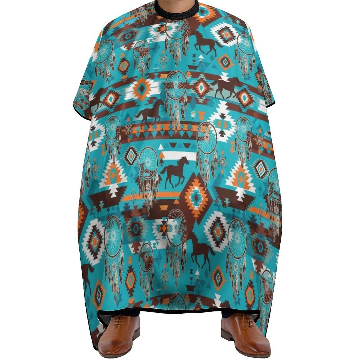 Fashion Hair Cutting Barber Cape, Professional Haircut Salon Cape for Men Women Southwest Native American Ethnic Horse Dreamcatcher Art Turquoise
