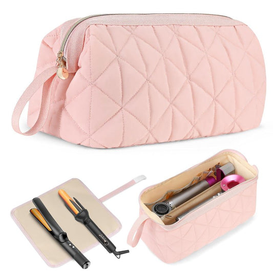 YUFIXO Hair Tools Travel Bag with Separate Heat Resistant Mat, Large Portable Organizer Bag for Women to Store Hair Dryers, Flat Irons, Curling Irons, Straighteners & Hair Accessories, Pink