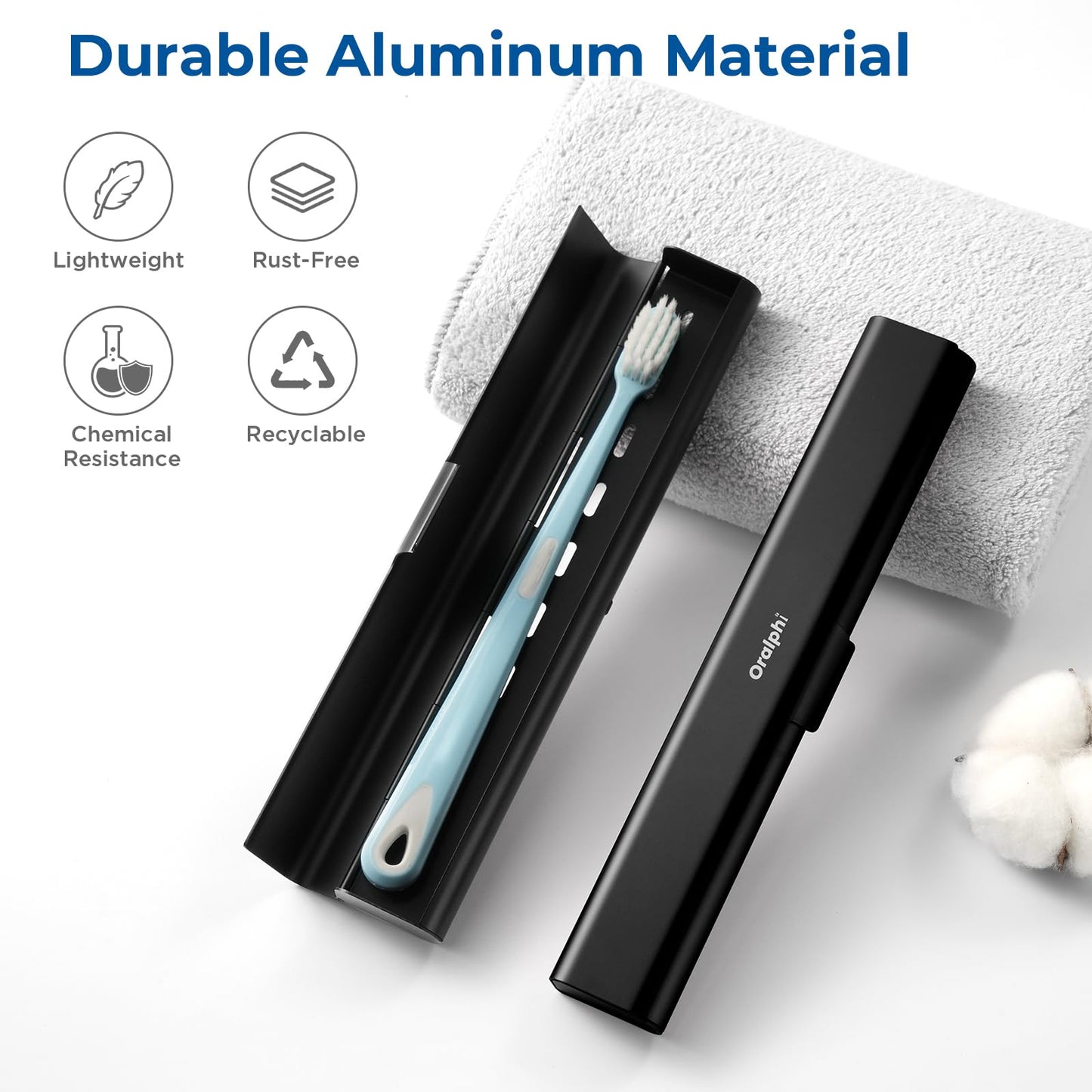 Oralphi Aluminum Toothbrush Travel Case, Portable Travel Toothbrush Holder, Durable Manual Toothbrush Box Container for Traveling, Bathroom, Camping, Business Trip-Black