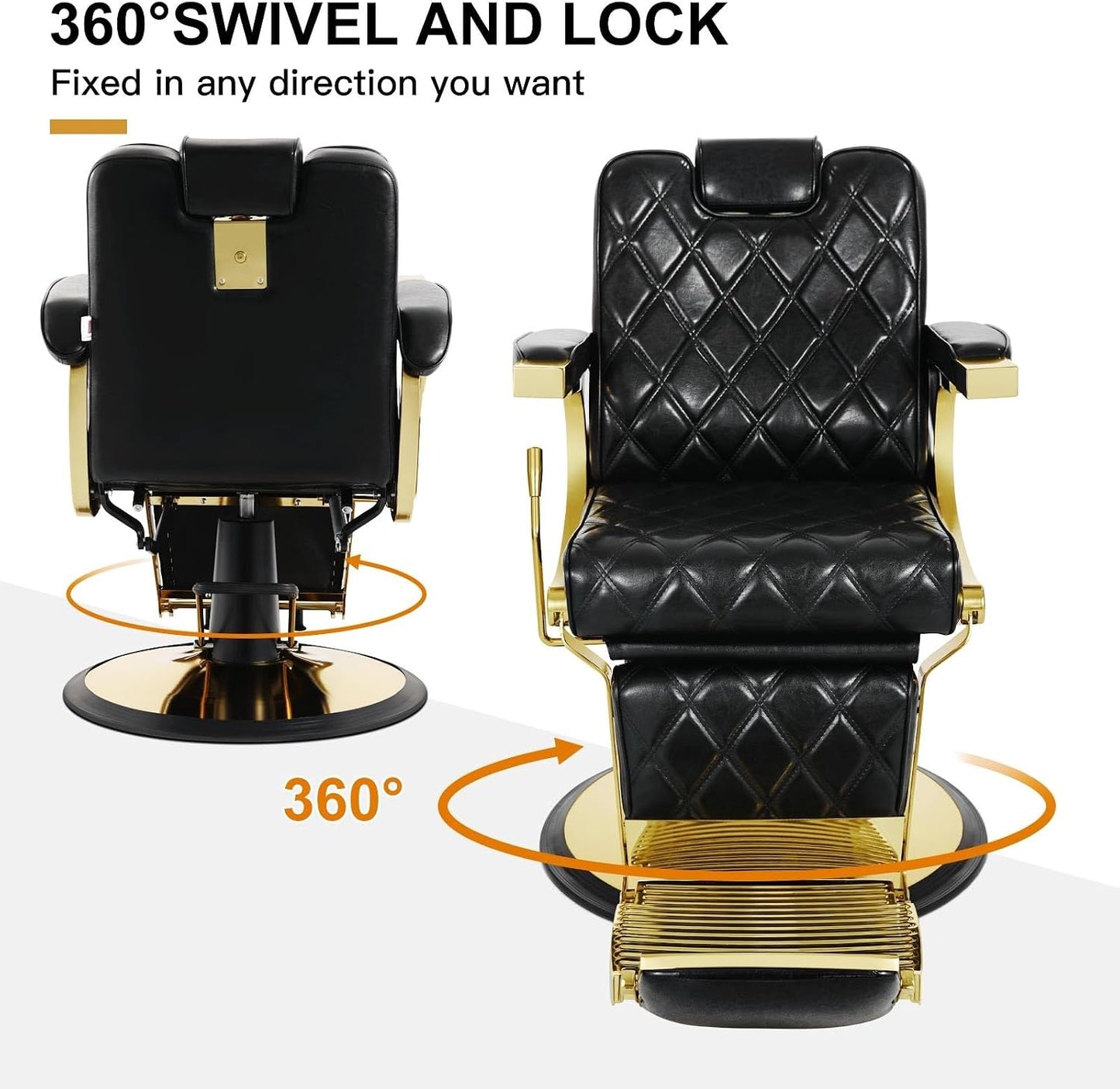 All Purpose Barber Chair - Wide Backrest Reclining Salon Chair for Hair Stylists | Gold Finish