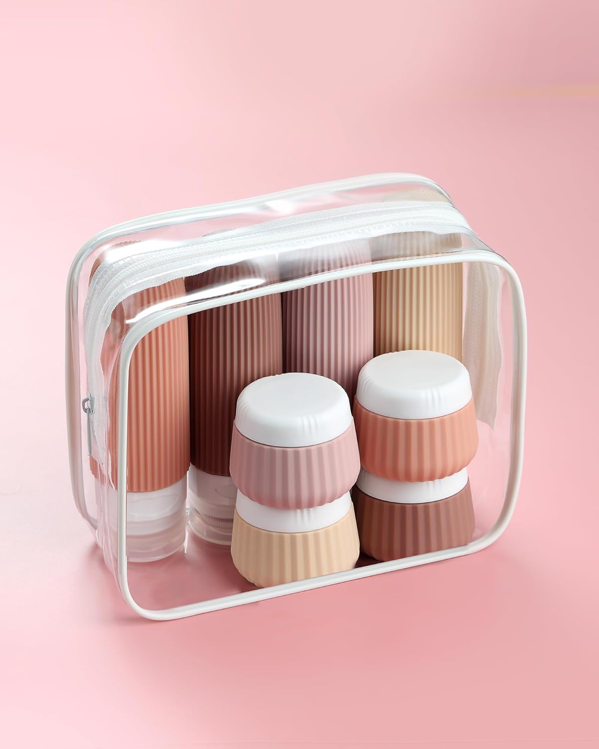 Travel Bottles - 8 Pack TSA Approved 3 oz Leak Proof Silicone Containers | Clear Toiletry Jars